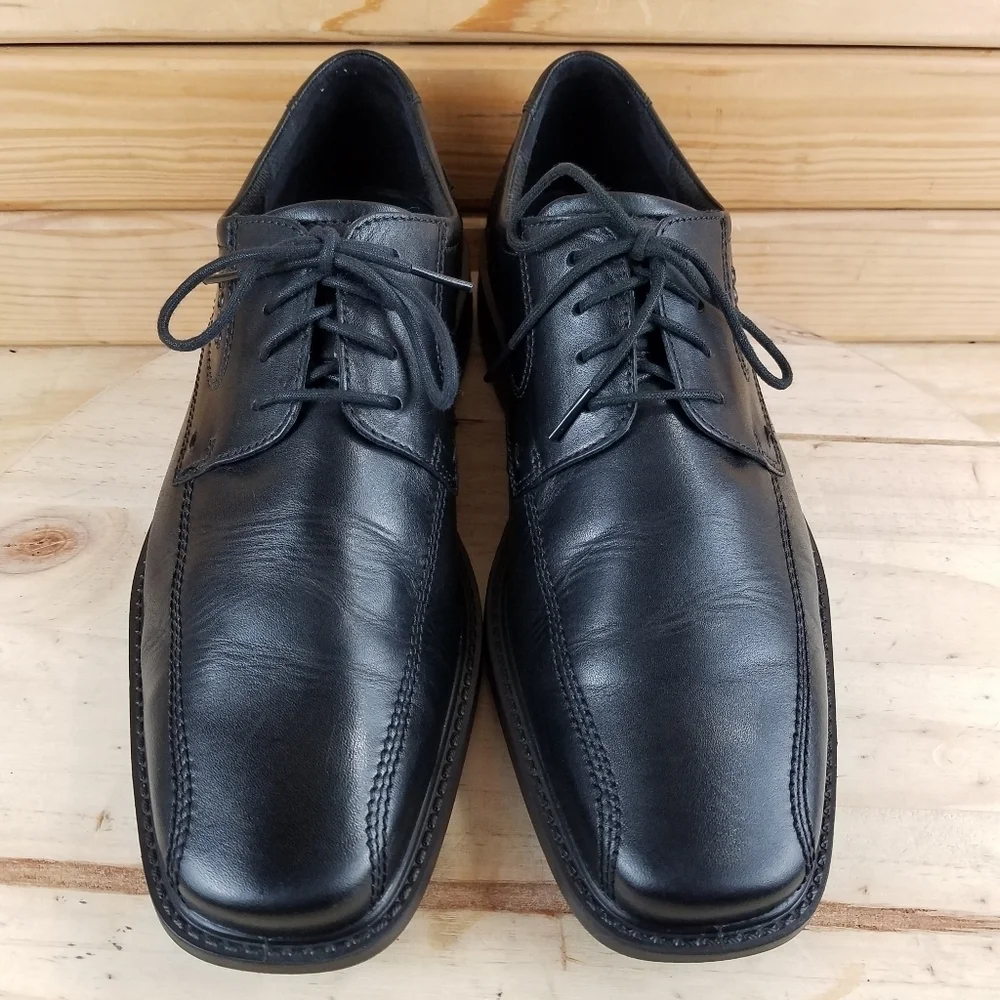 ECCO Black Leather 44 EUR Oxford Lace-up Dress Shoes Formal Business Shock Point